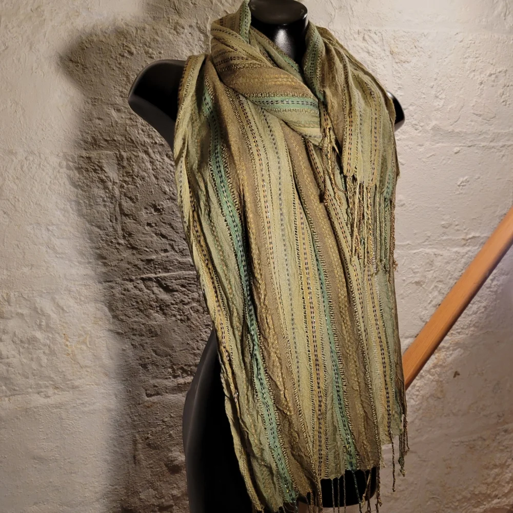 Christian Livingston Collection Woven (Cotton?) Oblong Striped Fringe Scarf